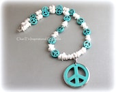 Turquoise and White Handmade Shell Peace Necklace