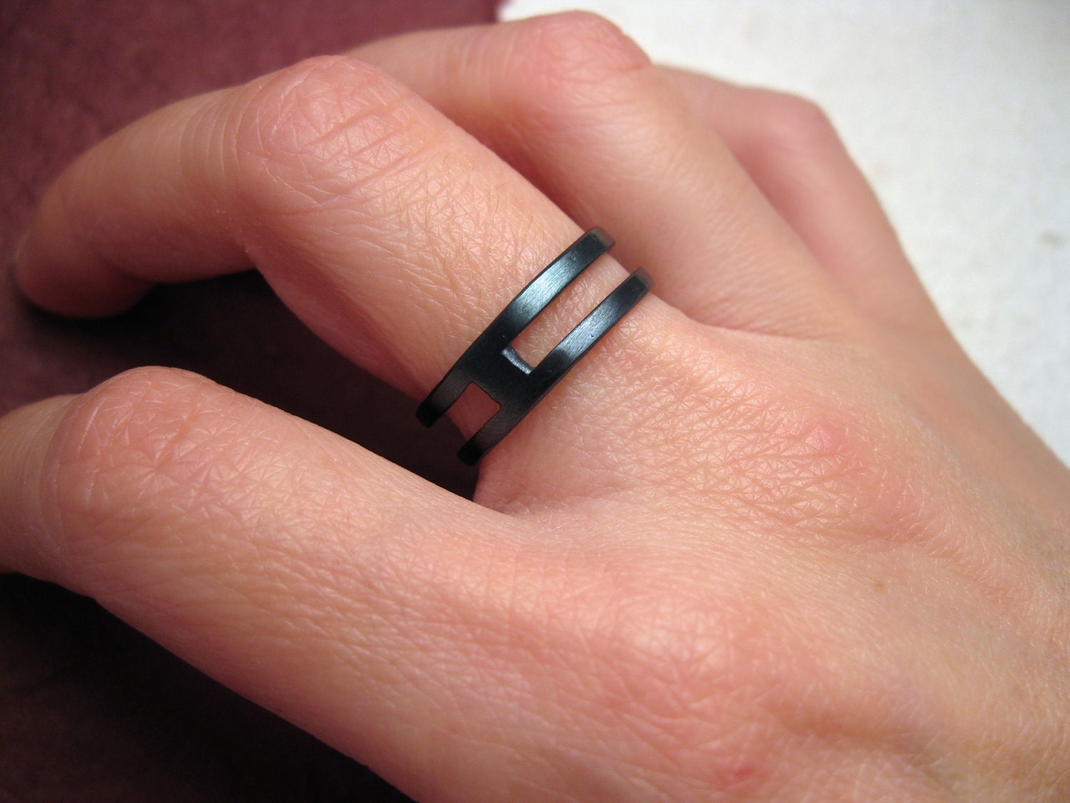 Doubled - forged and oxidized black iron ring - Italy Handmade
