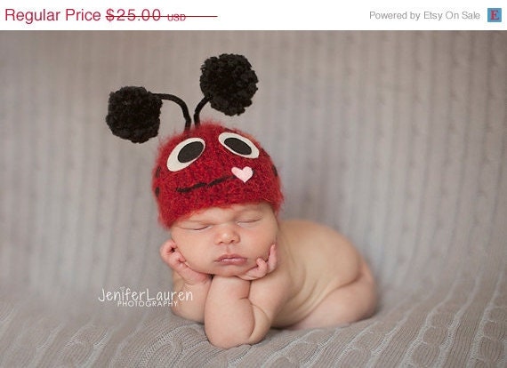 Sale 25% off Sweet Ladybug Newborn hat  Beautiful photography prop