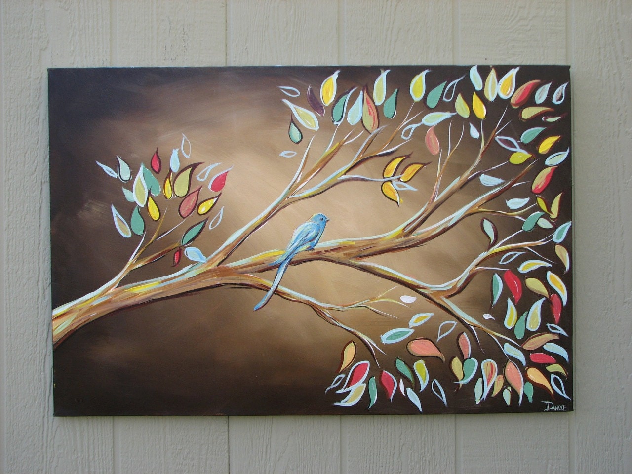 Bird on a Branch painting on canvas huge art 36 x 24