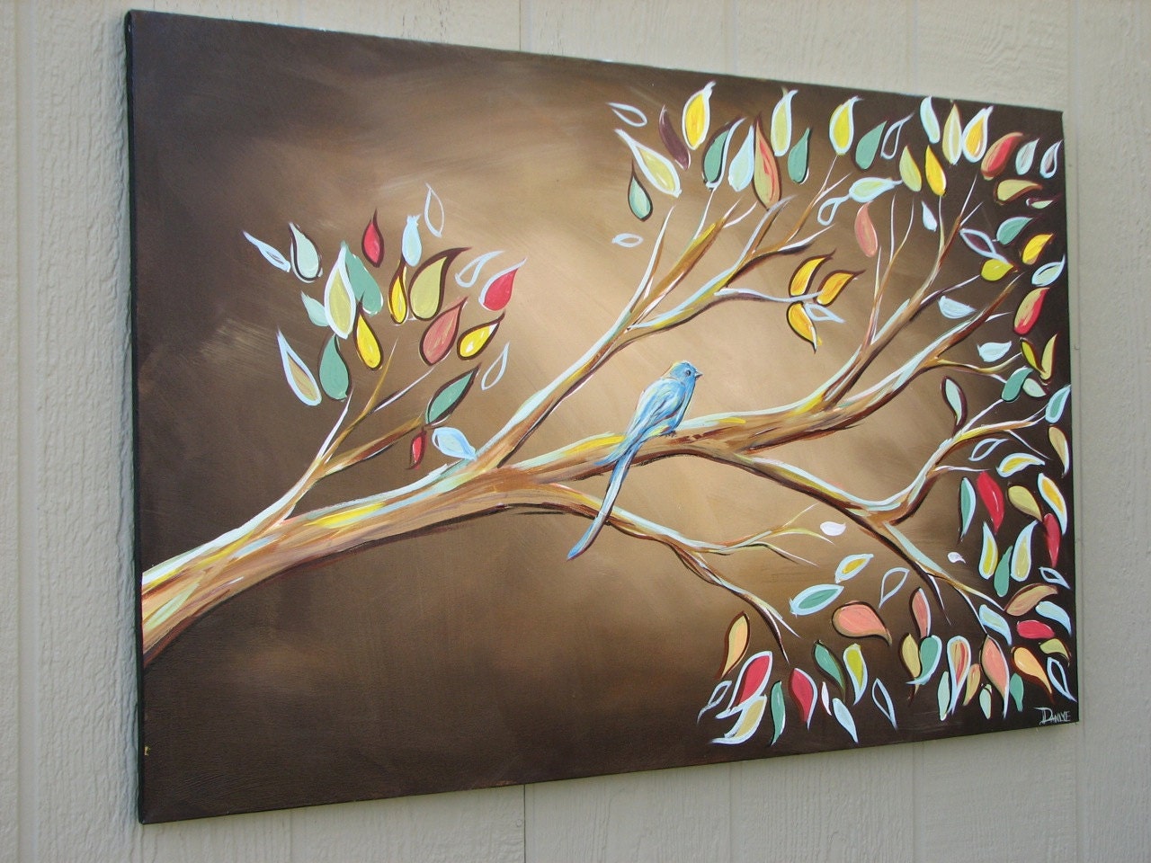 Bird on a Branch painting on canvas huge art 36 x 24