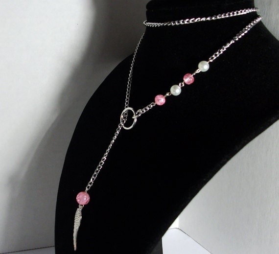 Pearl and Wing Charm Lariat Necklace