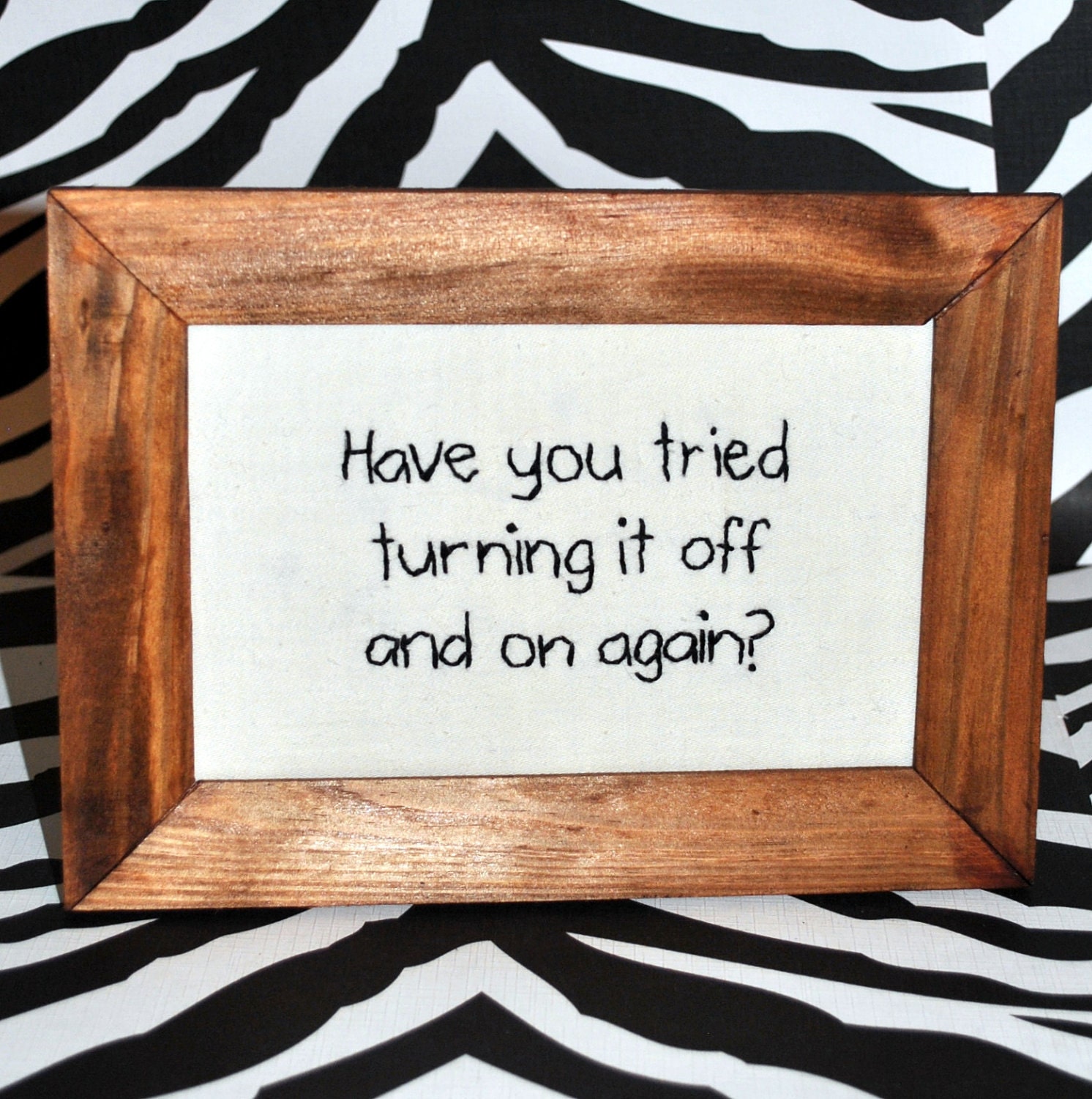 Turning it On and Off Again Framed Embroidery
