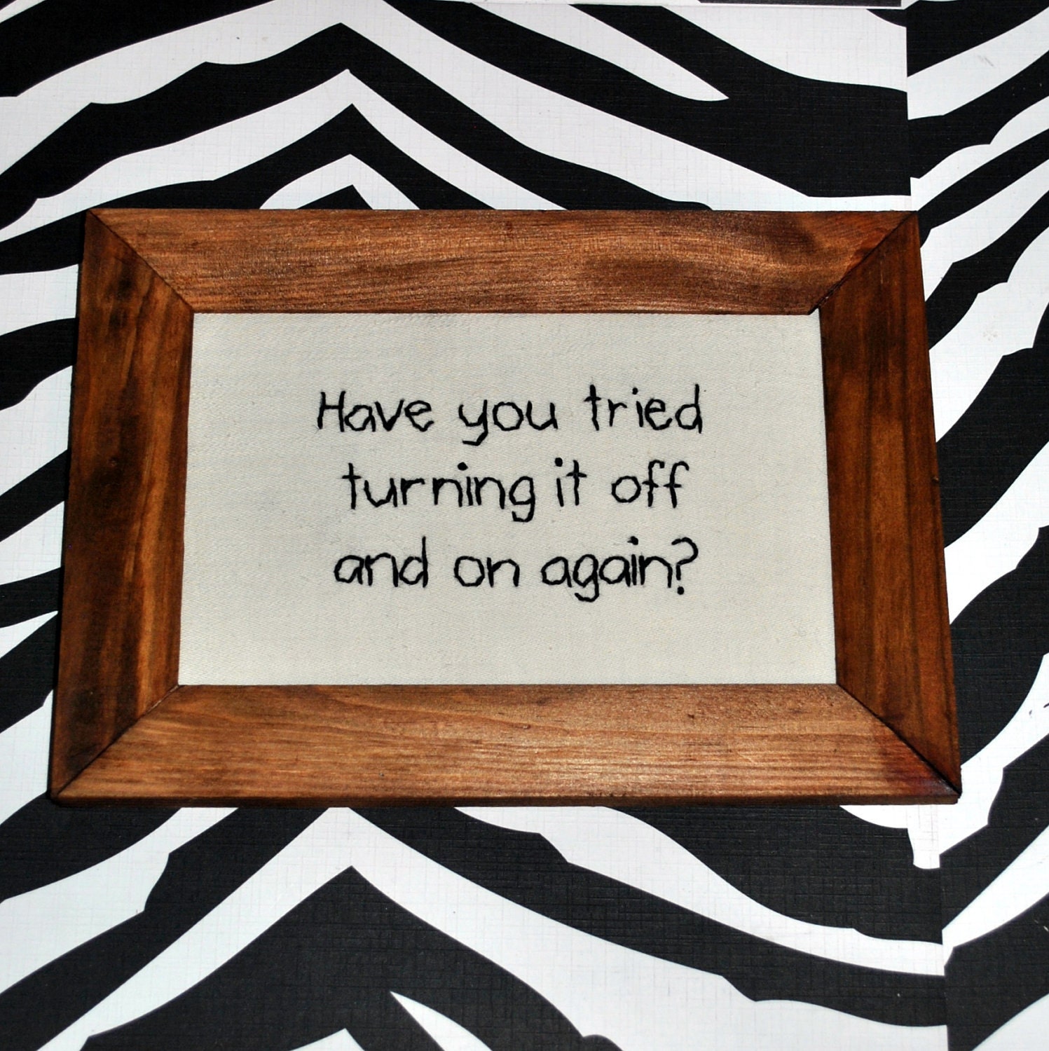Turning it On and Off Again Framed Embroidery
