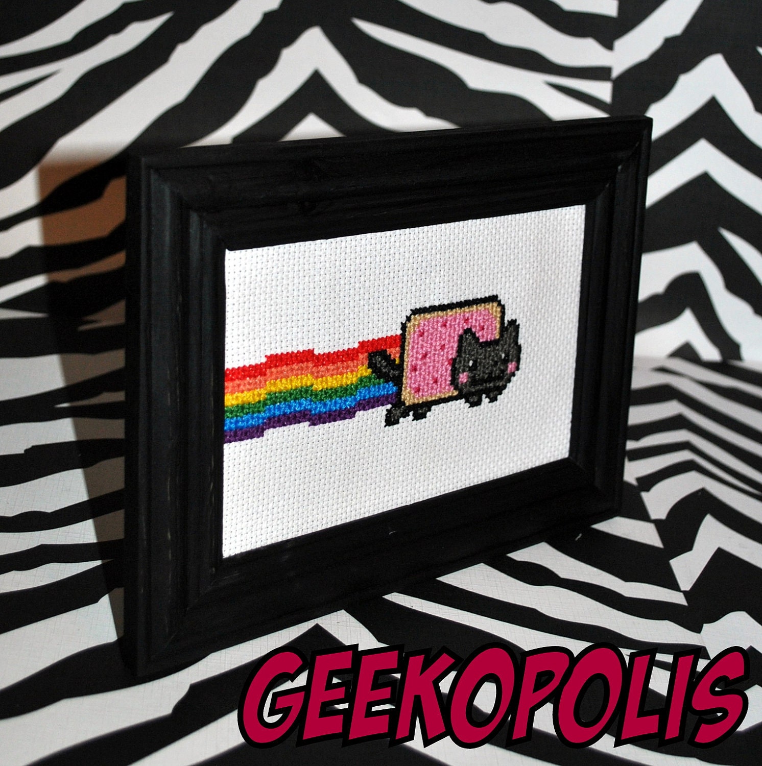 Nyan Cat framed Cross Stitch