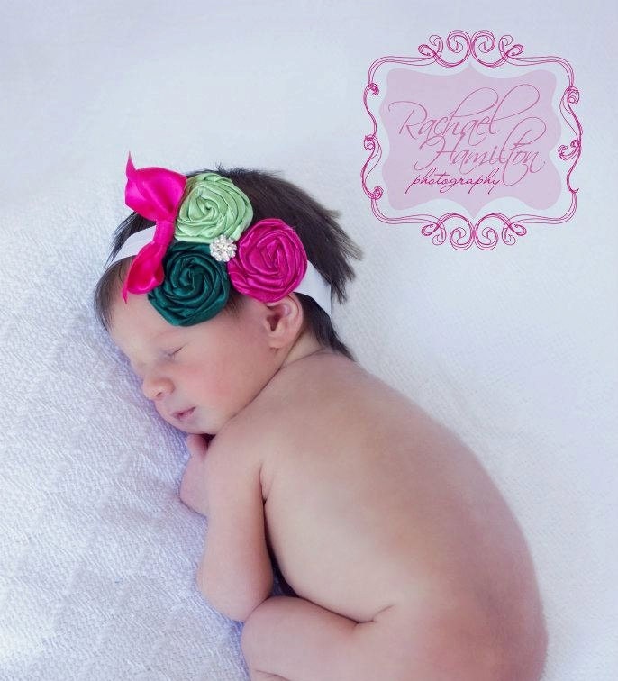 Baby Flower Headband - Christmas Headband - Photo Prop - Holiday Rosette Headband