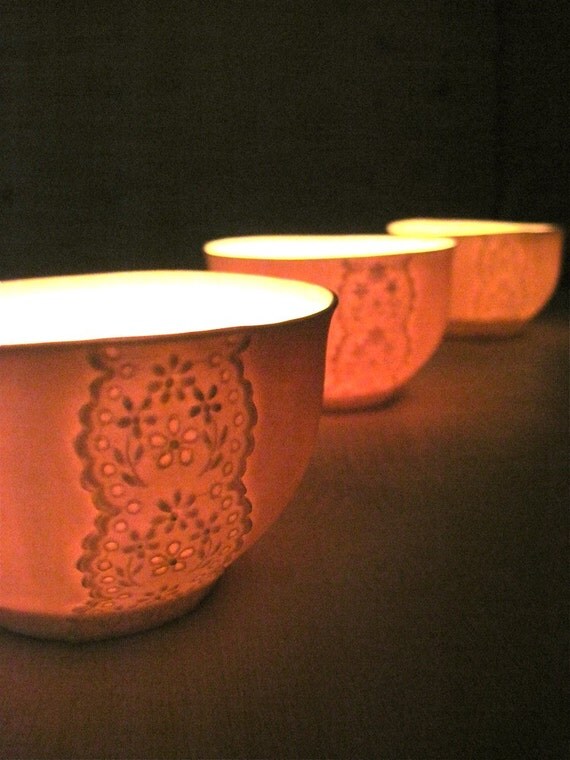 Paper Thin Porcelain Lace Bowl, Translucent Candle Holder-Hideminy Lace Series