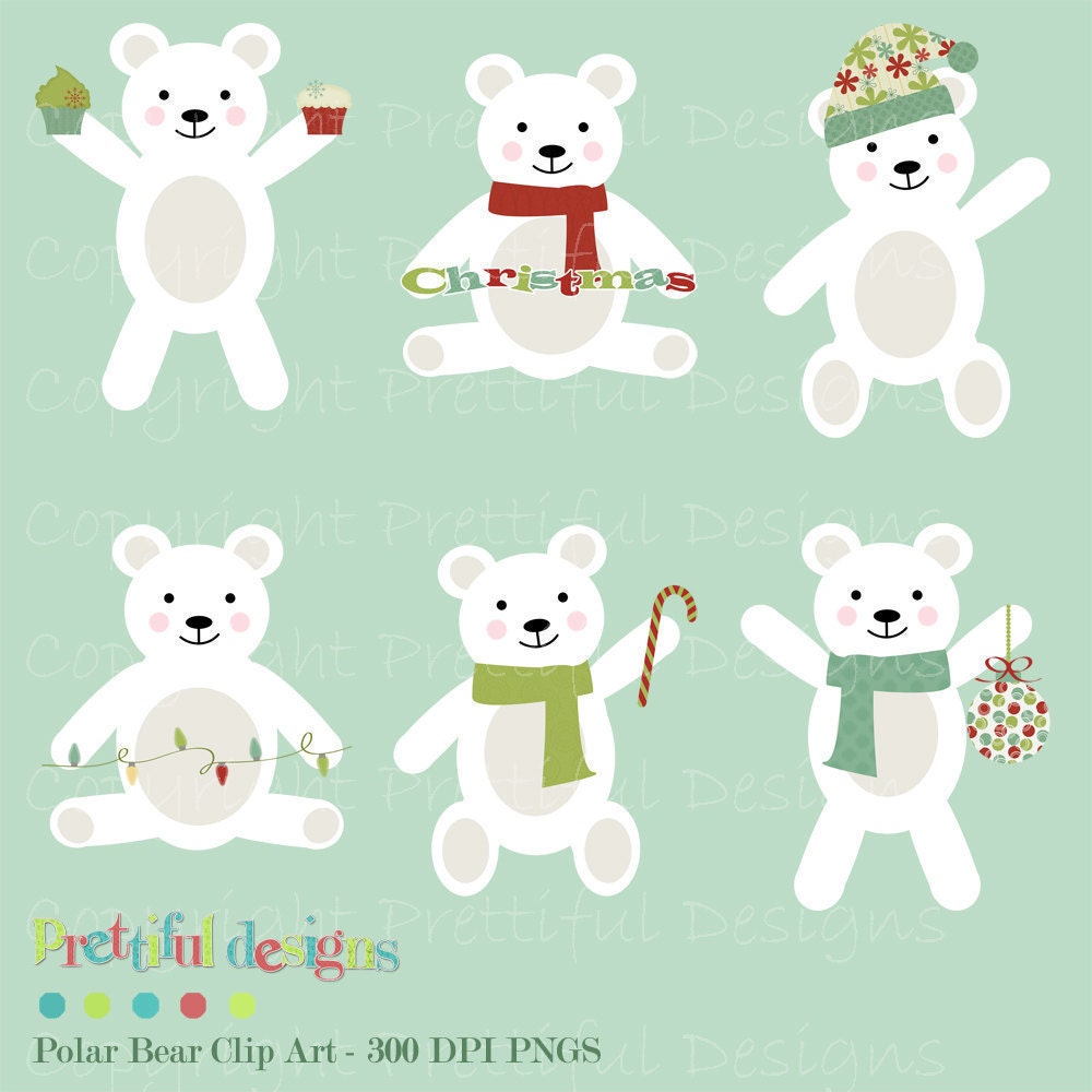 Christmas Polar Bear Clip Art for Digital Scrapbooking, Invitations, Paper Goods, Card Making - Christmas Morning (168) Il_170x135