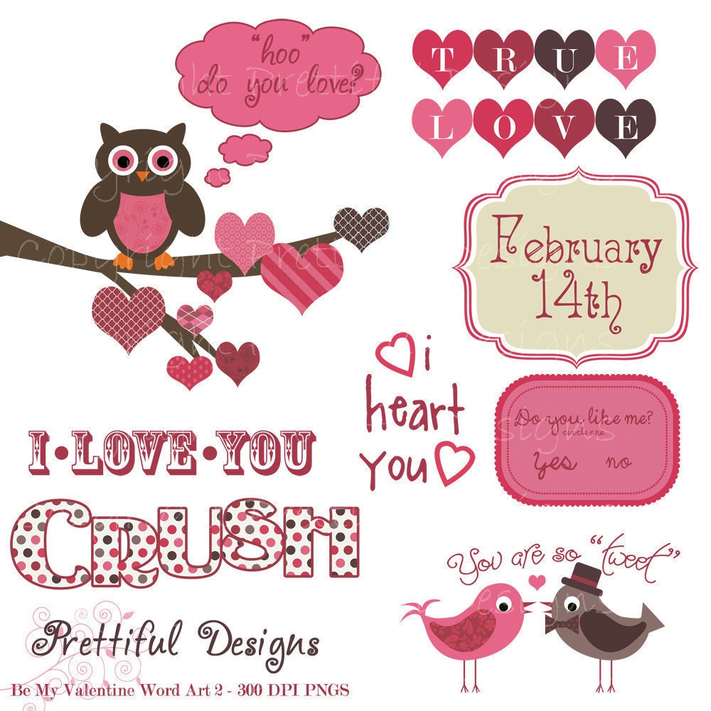 Valentine Clip Art Word Art Owl Clip Art Bird Clip Art Be My Valentine (214) Il_170x135