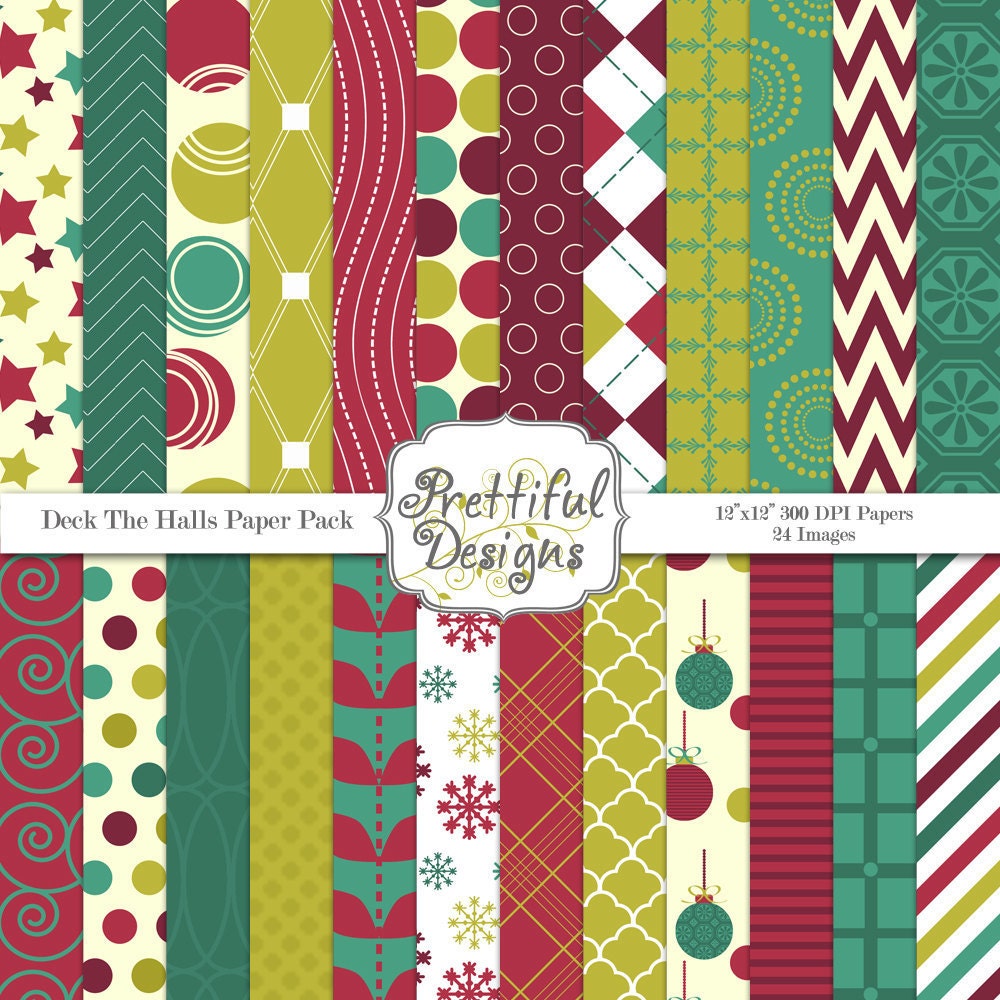 Christmas Digital Scrapbooking Papers - Deck The Halls (366) Il_570xn