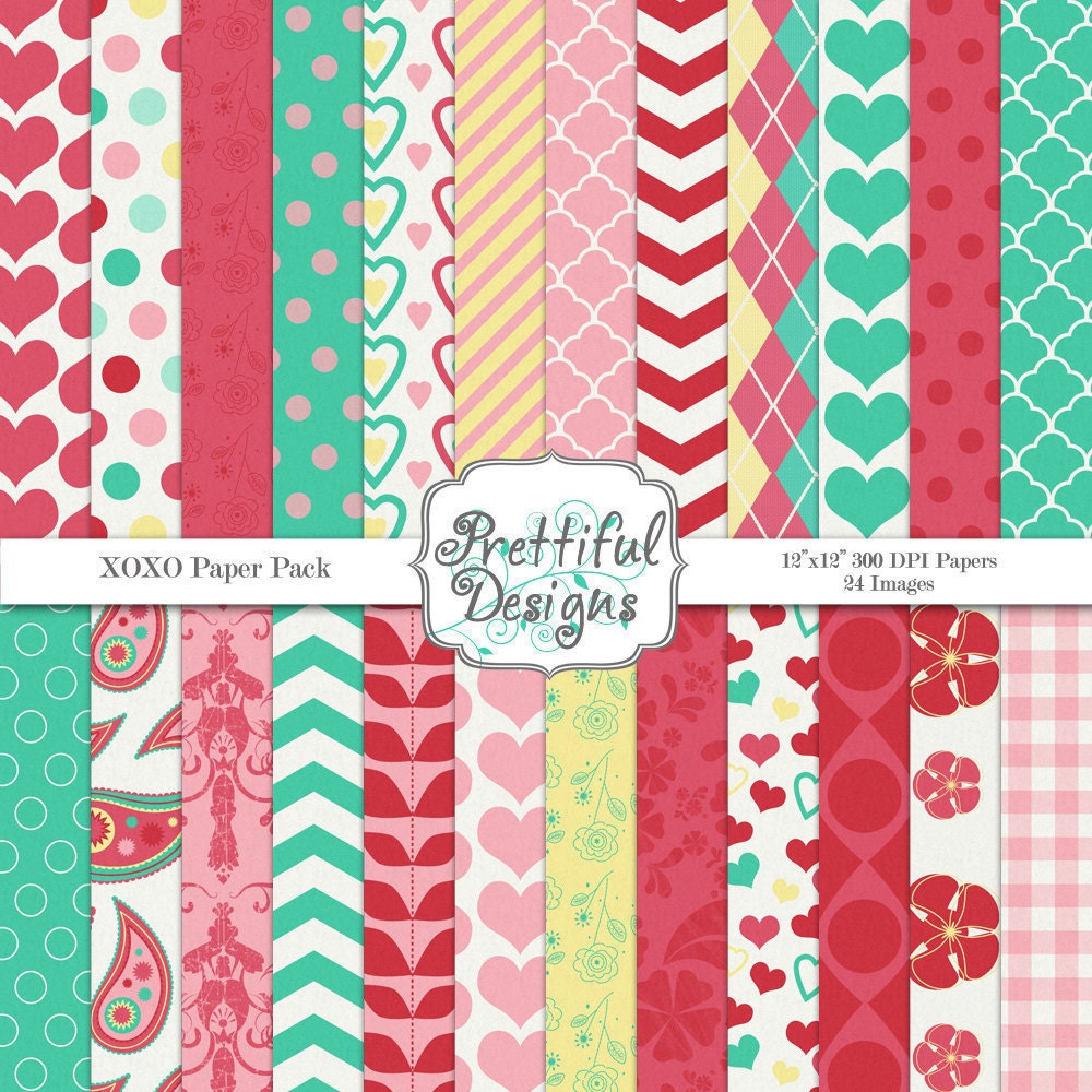 30% Off Sale Digital Scrapbooking Papers - XOXO (124) Il_570xn