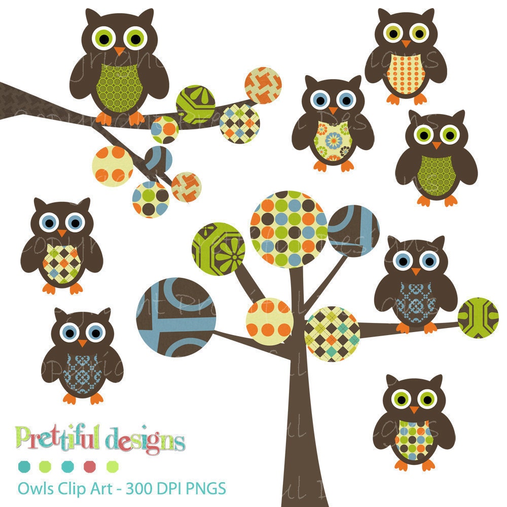 Owl Clip Art for Digital Scrapbooking, Invitations, Paper Goods, Card Making - Monkey Kisses Variation (156) Il_570xn