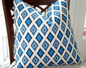 Ikat Pillow Cover in Arctic Blue and Natural, Decorative Pillow Cover, Accent Pillow, Throw Pillow, toss pillow