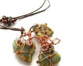 Ceramic Heart Necklace Copper Wire Wrapped - I Heart You OOAK CLEARANCE - heversonart