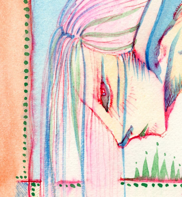 Maiden of Fire - Original Watercolour - Slight Nudity Surrealism
