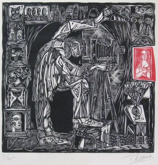 Time Catcher, original Linocut on oriental paper