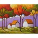 ORIGINAL PAINTING Folk Art Abstract Purple Mountains Trees Landscape Colorful Contemporary Fine Artwork by Cathy Horvath Buchanan 14x18