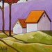 ORIGINAL PAINTING Folk Art Abstract Purple Mountains Trees Landscape Colorful Contemporary Fine Artwork by Cathy Horvath Buchanan 14x18