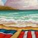 ORIGINAL PAINTING Folk Art Summer Beach Towel Windy Waves Modern Cloud Seascape Colorful Abstract Artwork by Cathy Horvath Buchanan 16x20