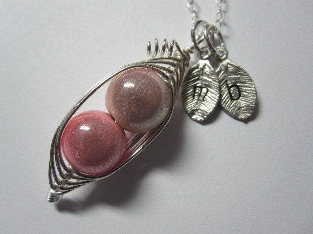 Sterling Silver-- Sweet Peas in a Pod Necklace (2, 3, or 4 peas- pick your color)