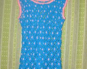 Vintage 60's 1960's Sixties Women Teen Cyber Monday Pink & Turquoise Handmade OOAK Crochet Mod Scooter Mini Dress Tunic 10% OFF SALE