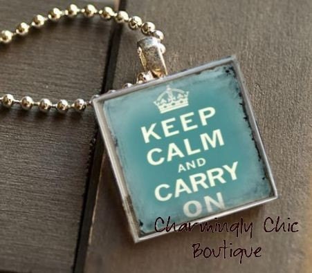 Vintage Inspired Keep Calm and Carry On Rainblow (163) Necklace Glass Tile Charm Pendant