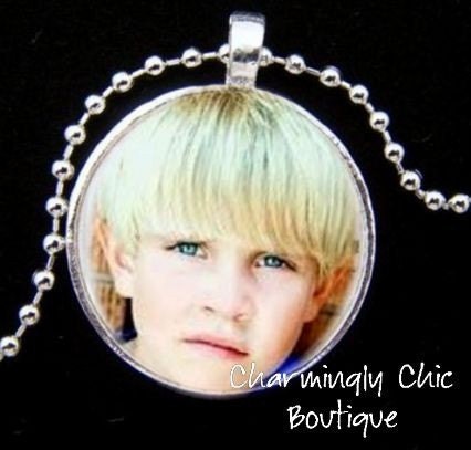 Personalized Round Silver Custom Photo Necklace on Glass Tile Charm
