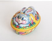 Vintage 60s Plastic Easter Bunny Bowl Candy Container - genalovesvintage