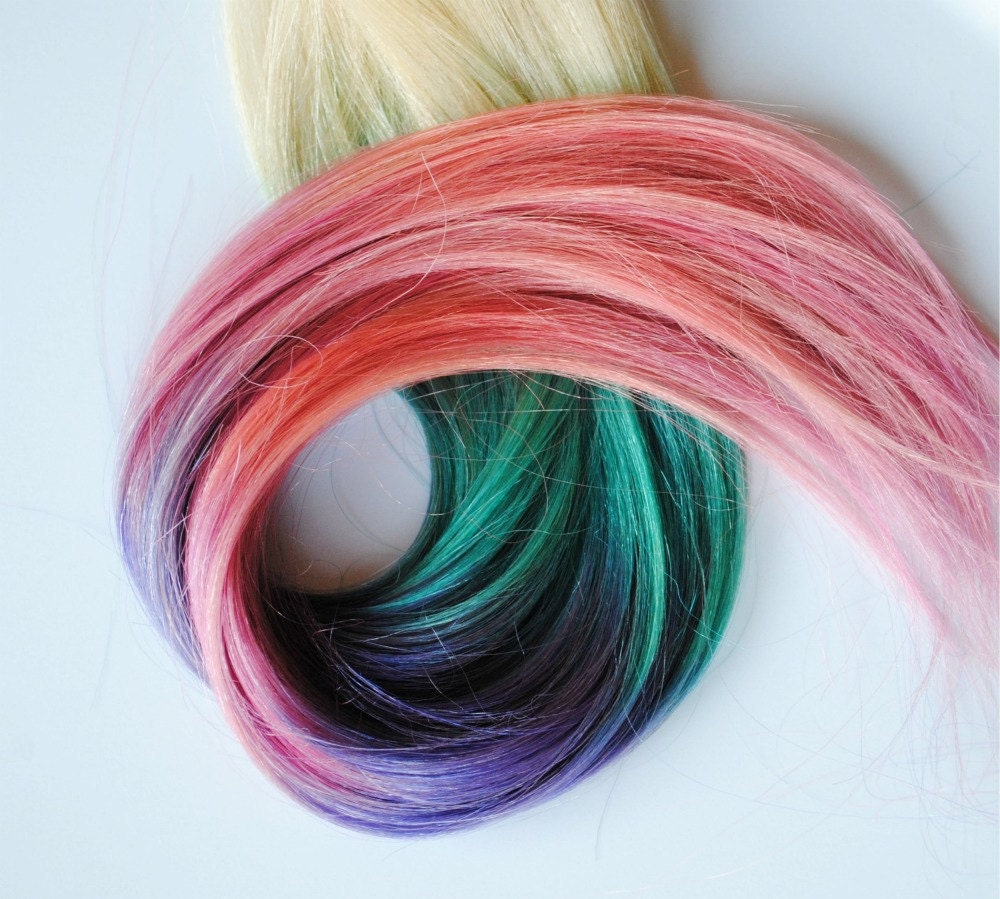 AZTEC PASTEL TRIBAL Inspired - Human Hair Extensions - Dip Dyed Tips / Tie Dyed Clip Ins // Blonde Peach Blue Purple Pink / Ombre Rainbow