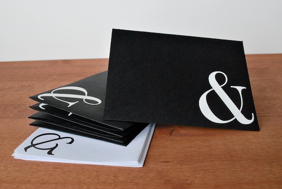 black stationery set: & ampersand envelopes and writing paper