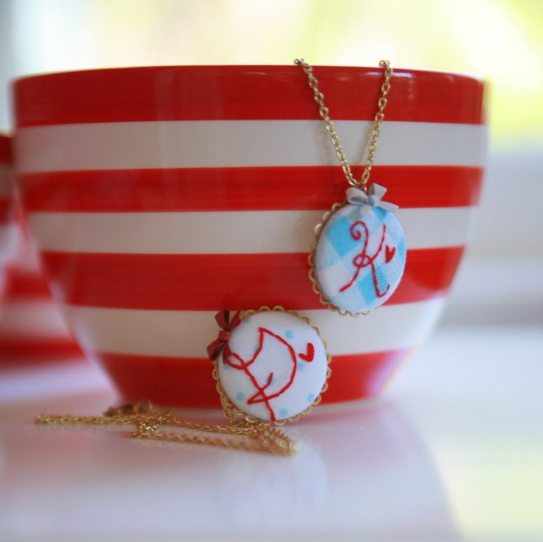 Embroidered Initial Necklace. Custom Initial Necklace With Heart