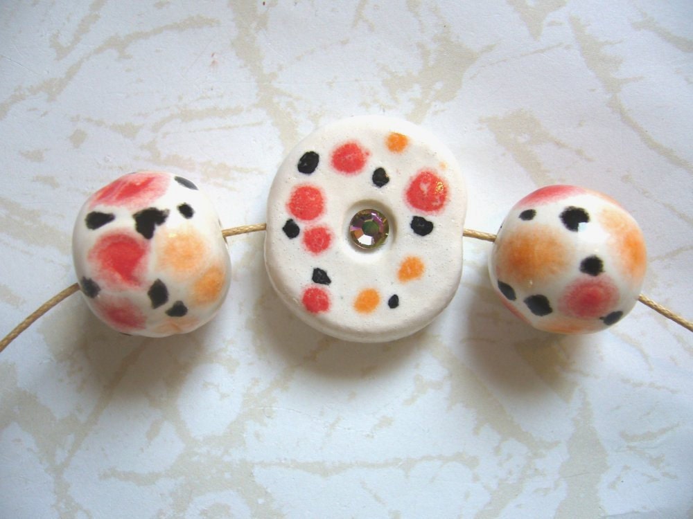 Poppy Fields Sparkle Ceramic Beads (3)