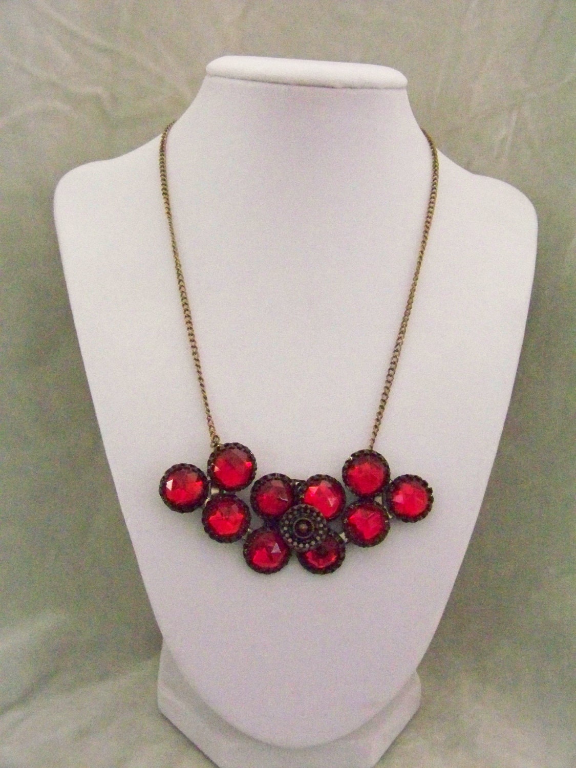 Very Red Antique Belt Buckle Necklace w Earrings