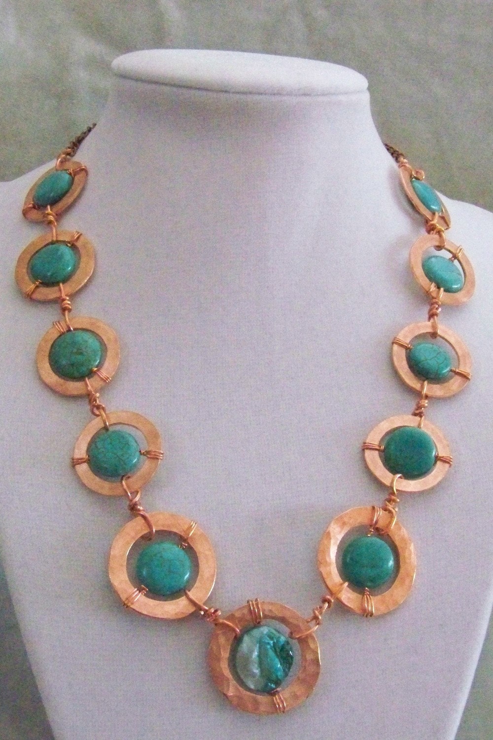 Turquoise w copper necklace, earrings
