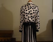 Vintage 1980s Silk Polka/Stripe Pleated B/W  Issa Dress