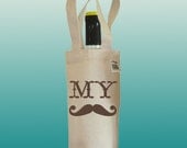 Canvas Wine Tote Bag-MY STACHE-Wine Bag-Gift Bag-Recycled Cotton Wine Bag-Mustache Wine Tote