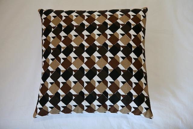 Vintage Vera Neumann black, brown, and white geometric napkin pillow