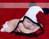 Newborn- 3 months Panda Hat/Diaper Cover Set with red rose Photography Prop size