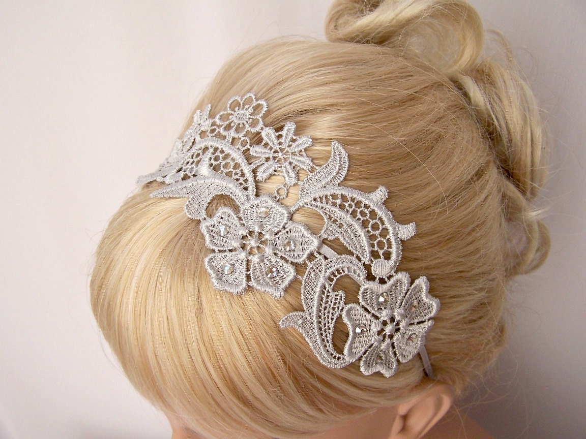 Phalenopsis silver lace headband with crystals