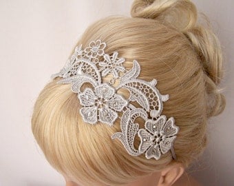 Phalenopsis silver lace headband with crystals