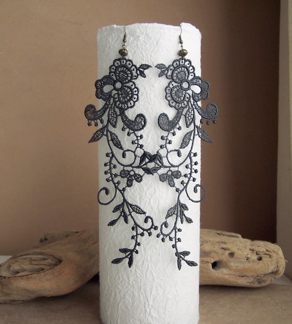 Wisteria lace earrings charcoal grey
