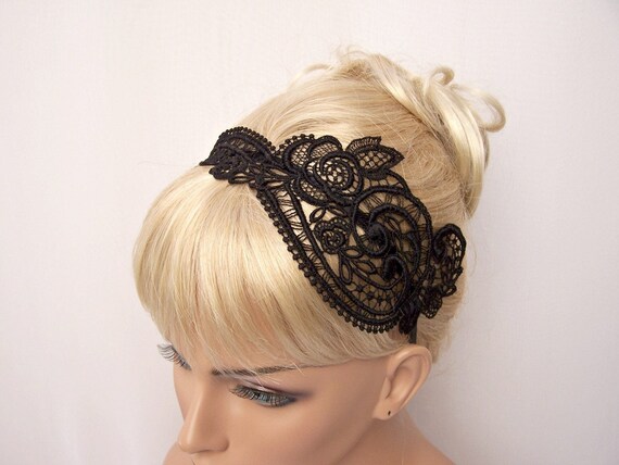 Anemone lace headband black