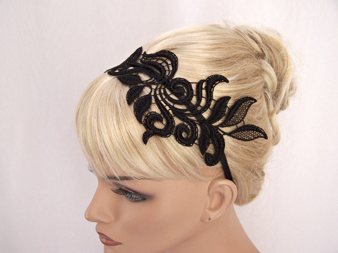 Delphinium black lace headband