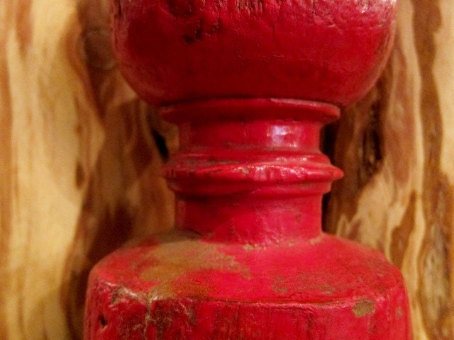 Reserved for Amy FREE SHIPPING Red Antique Bedpost Candle Holder