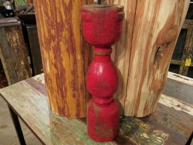 Reserved for Amy FREE SHIPPING Red Antique Bedpost Candle Holder