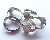 40 Adjustable Silver Ring Blanks with 10mm glue pad