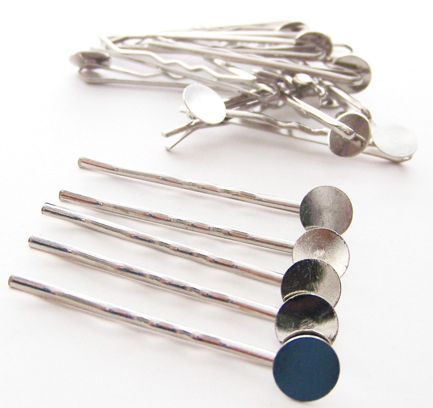 100 Silver Bobby Pins with 10mm glue pad for making Fabric Covered Button Bobbies