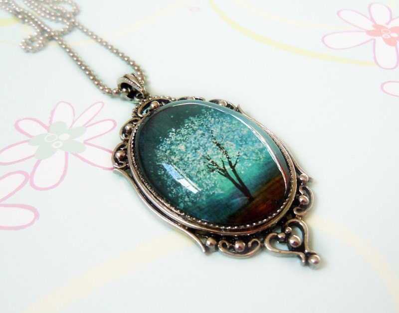 Sapphire Wind -- Large Wearable Art Cameo Necklace