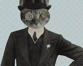 Mr. Fancy Cat in Suit and Hat 8x10 Art Print