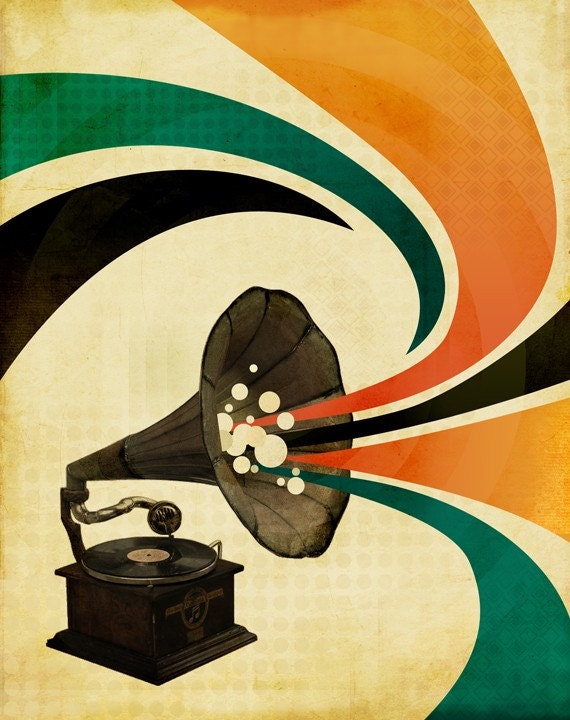 The Gramophone 8x10 Art Print - Music Swirl